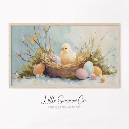 Easter Chick Frame TV Art displayed on a TV