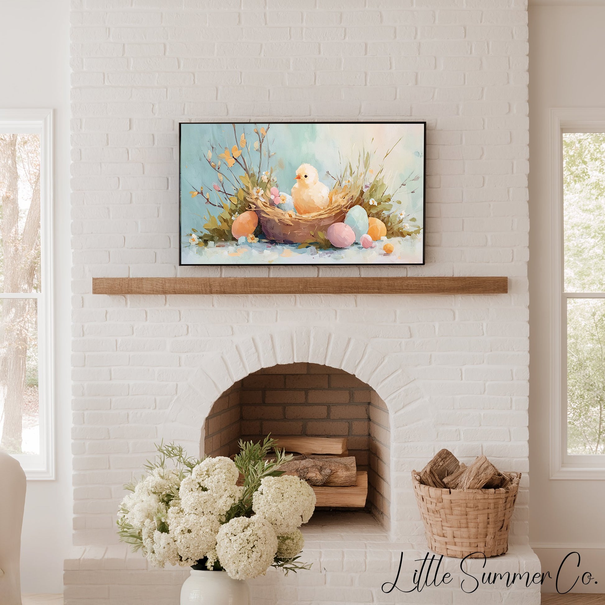 Easter Chick Frame TV Art displayed on a TV