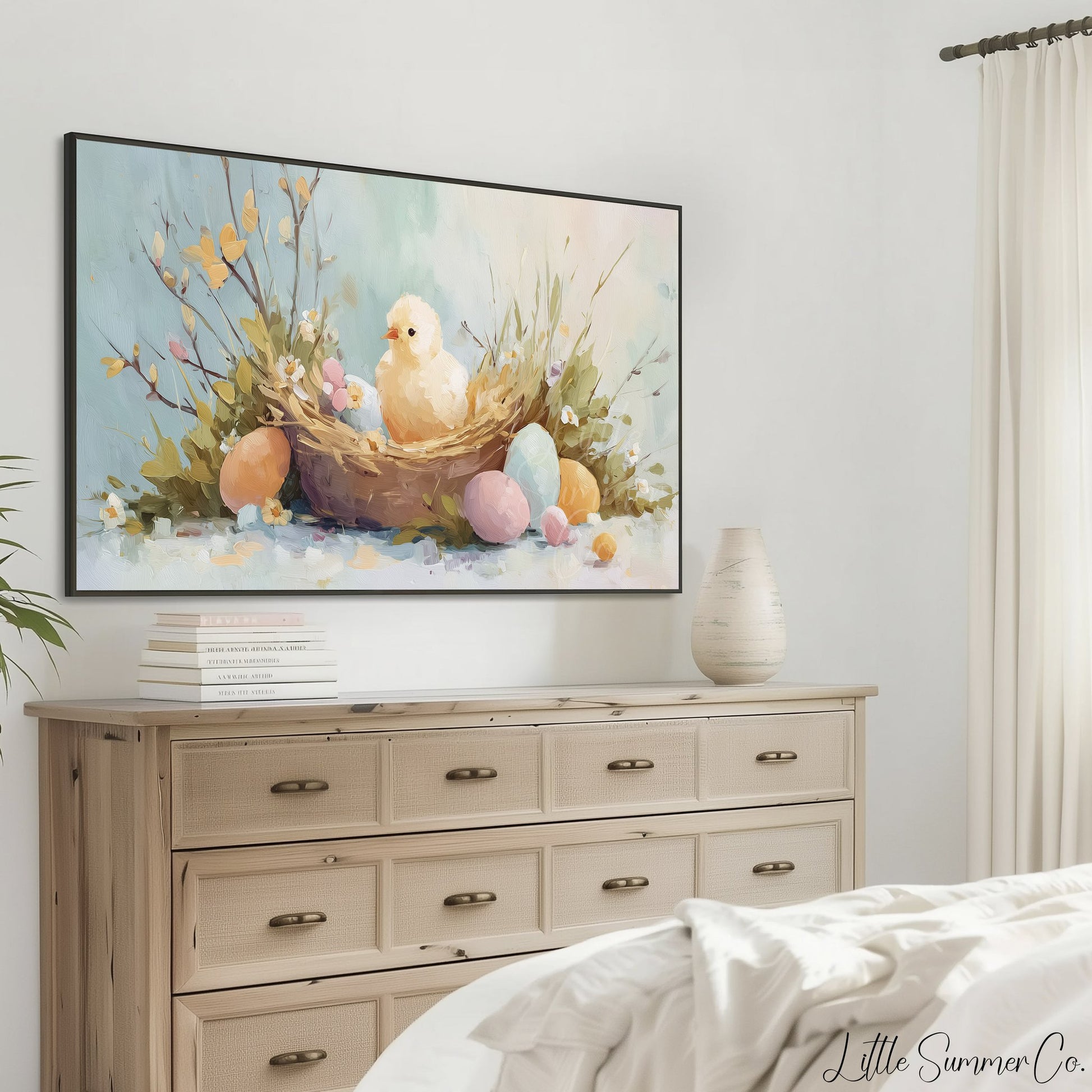 Easter Chick Frame TV Art displayed on a TV