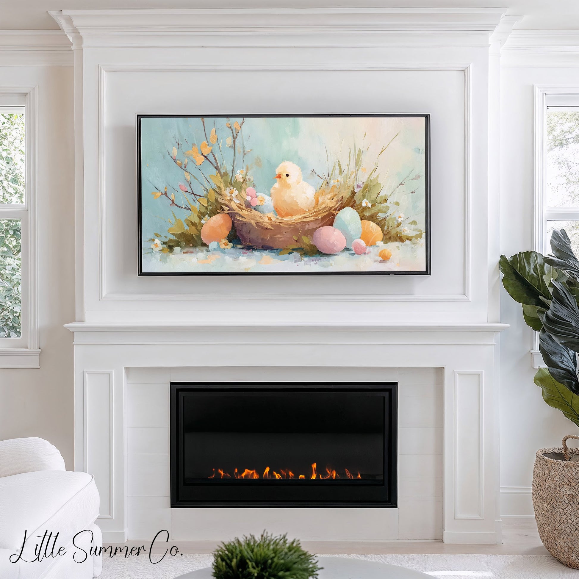 Easter Chick Frame TV Art displayed on a TV
