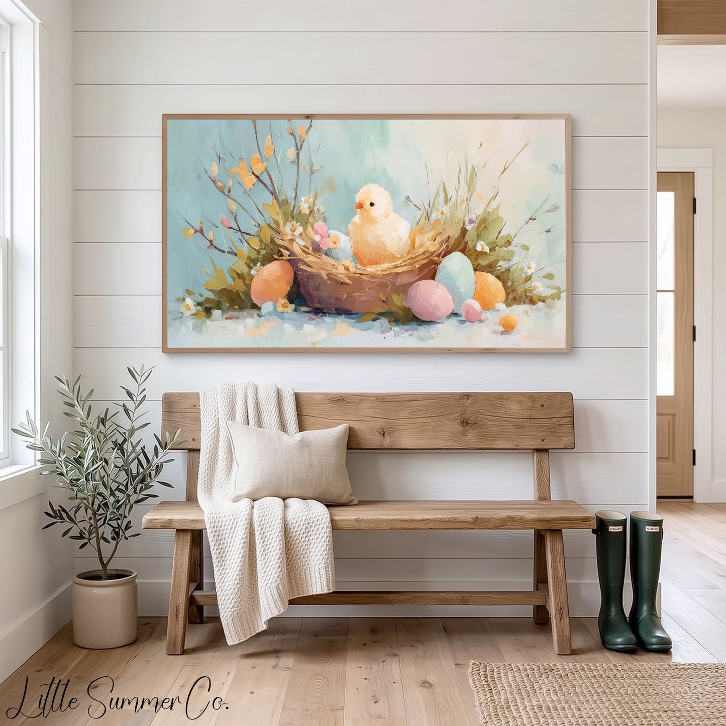 Easter Chick Frame TV Art displayed on a TV