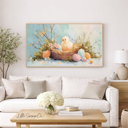 Easter Chick Frame TV Art displayed on a TV