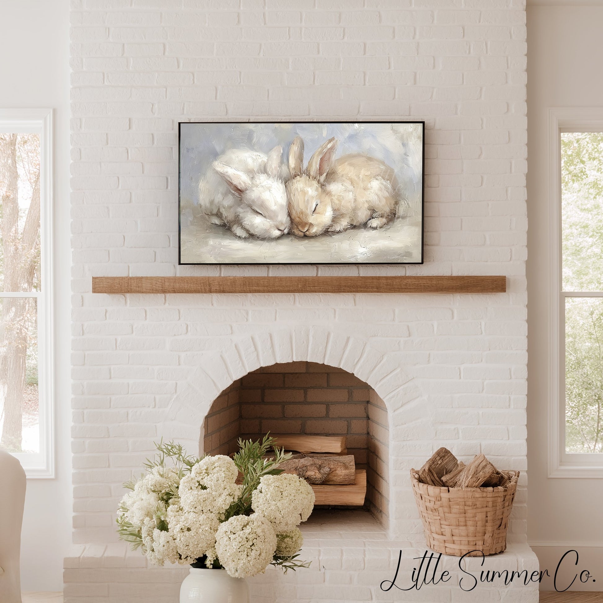 Sleeping Rabbits Frame TV Art displayed on a TV