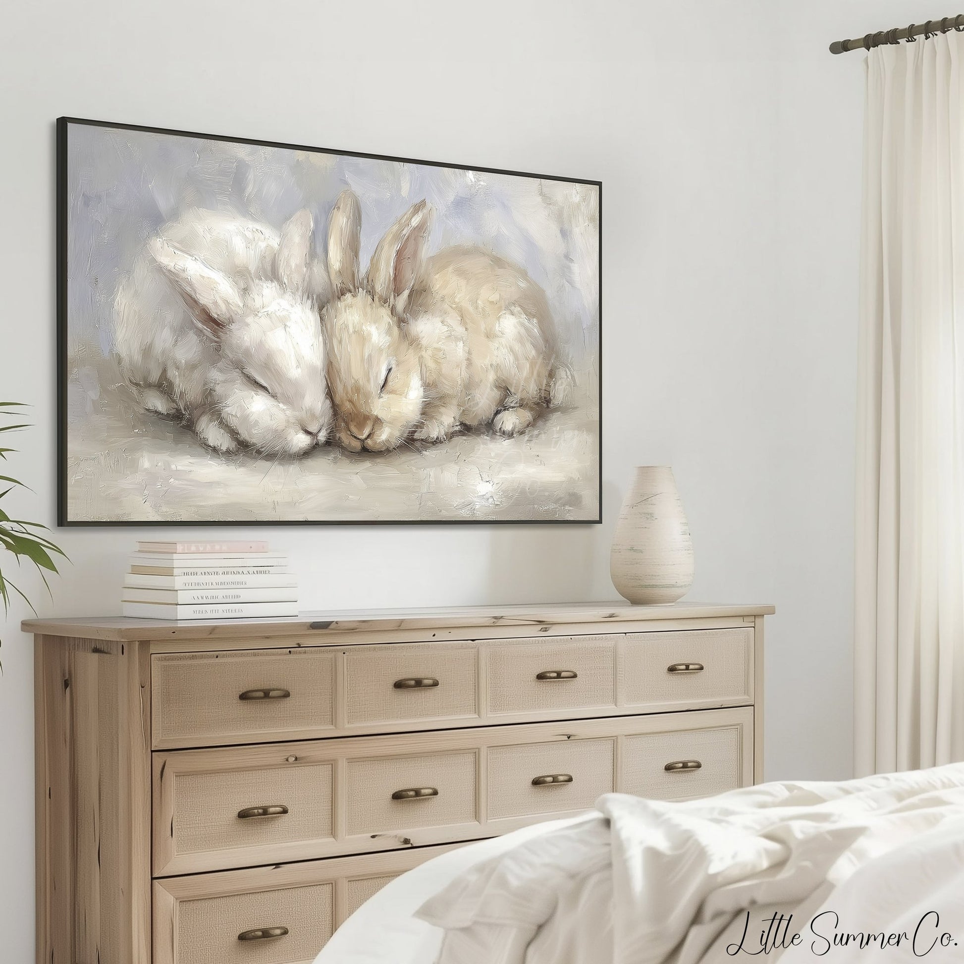 Sleeping Rabbits Frame TV Art displayed on a TV