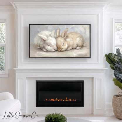 Sleeping Rabbits Frame TV Art displayed on a TV