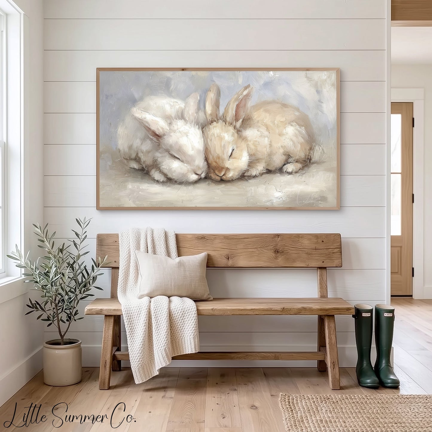 Sleeping Rabbits Frame TV Art displayed on a TV