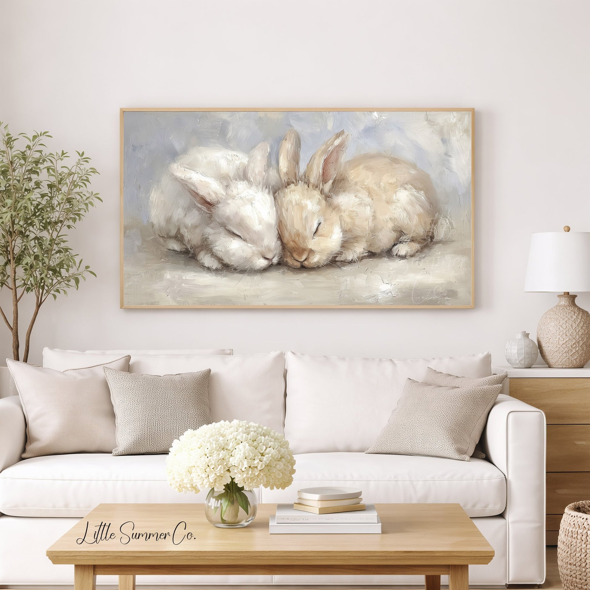 Sleeping Rabbits Frame TV Art displayed on a TV