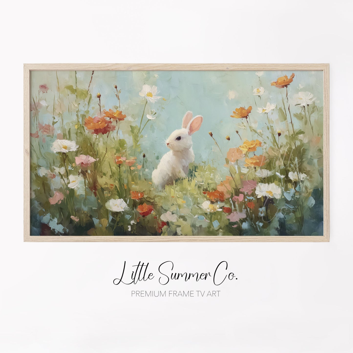 Flower Bunny Frame TV Art displayed on a TV