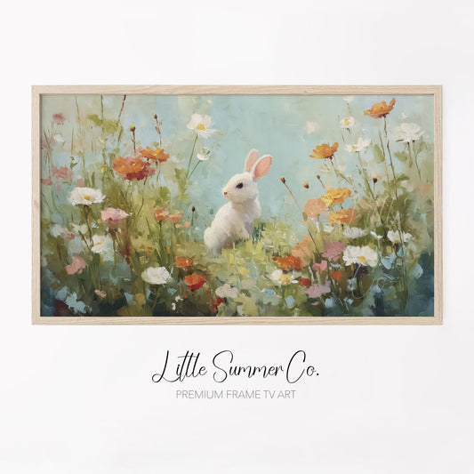 Flower Bunny Frame TV Art displayed on a TV