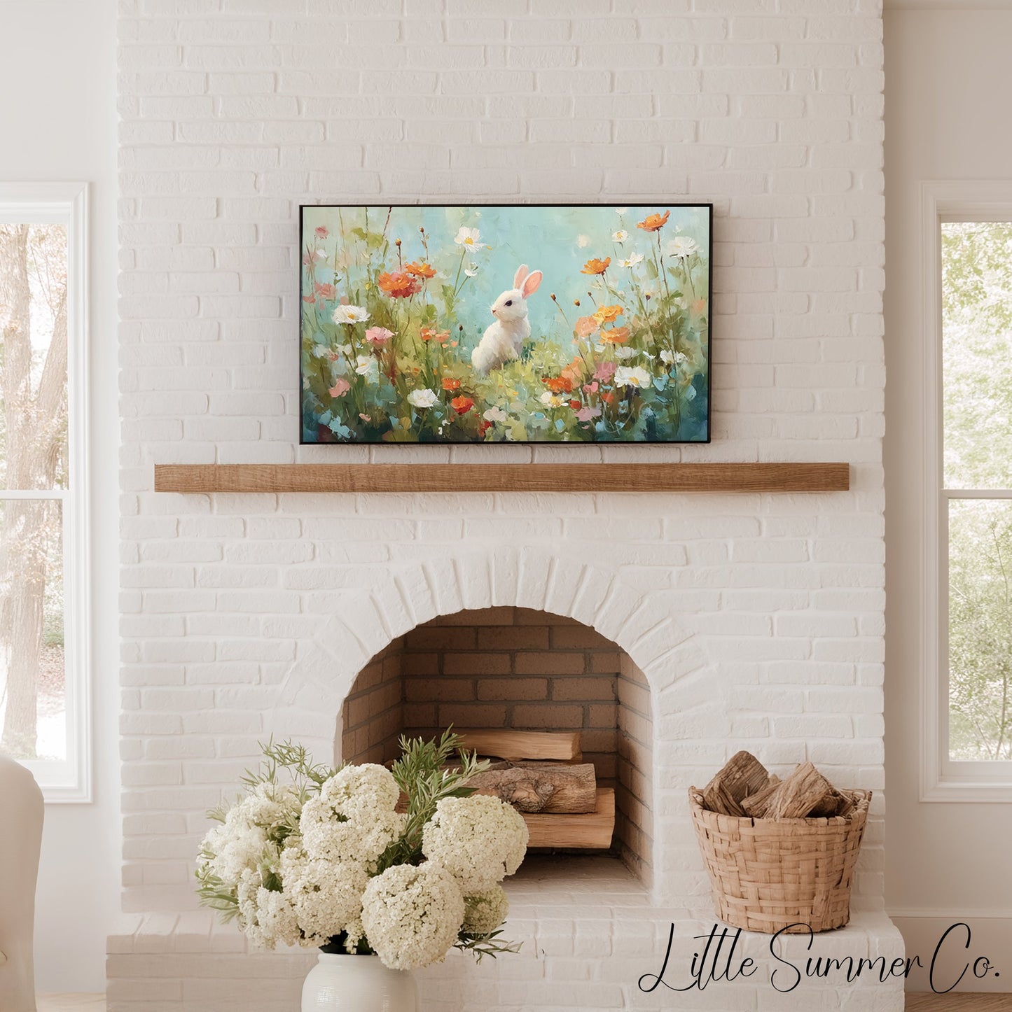 Flower Bunny Frame TV Art displayed on a TV