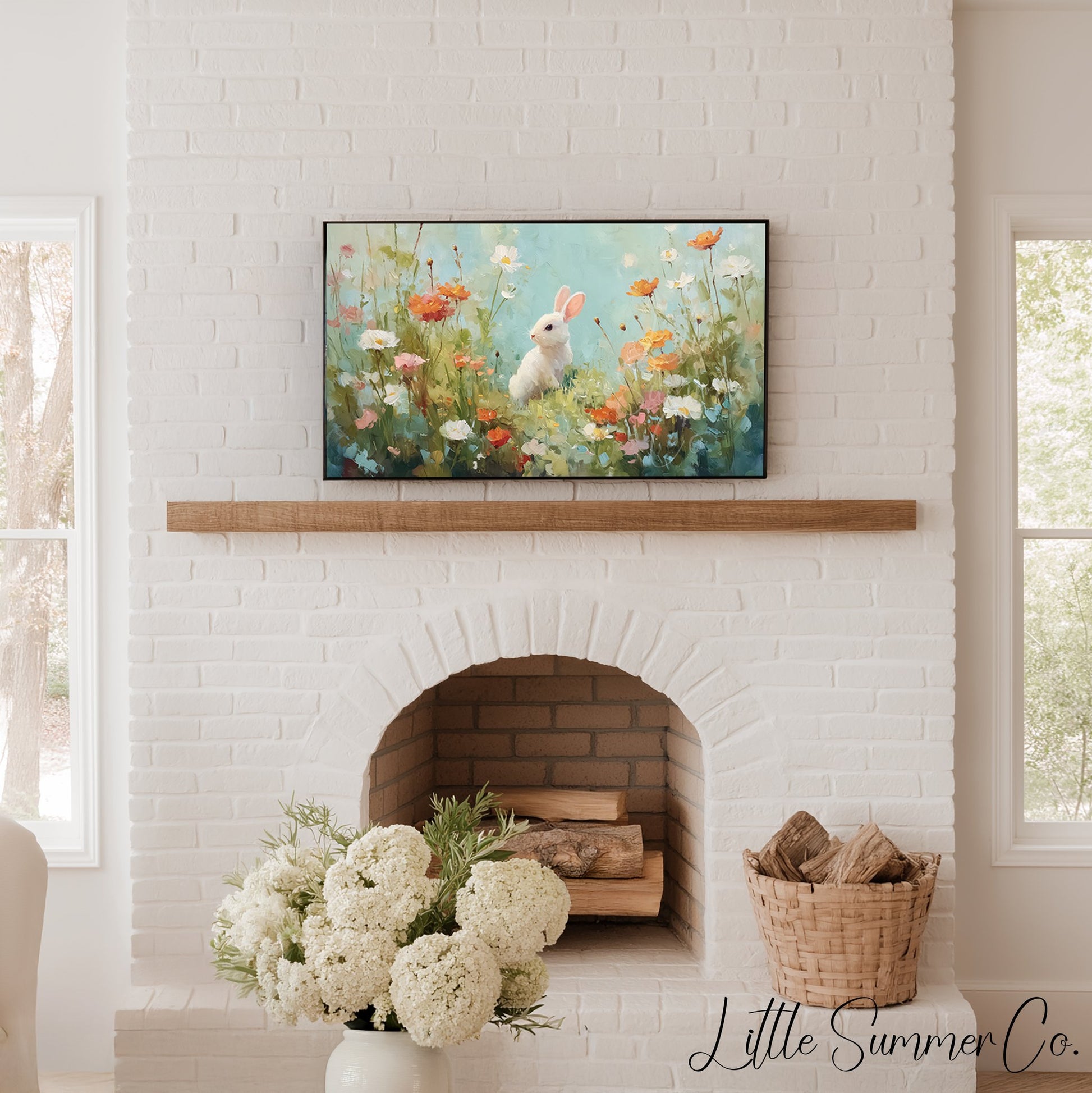 Flower Bunny Frame TV Art displayed on a TV