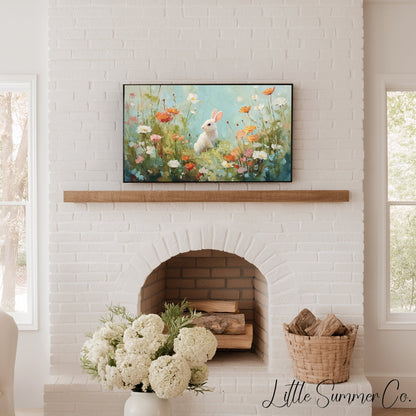 Flower Bunny Frame TV Art displayed on a TV