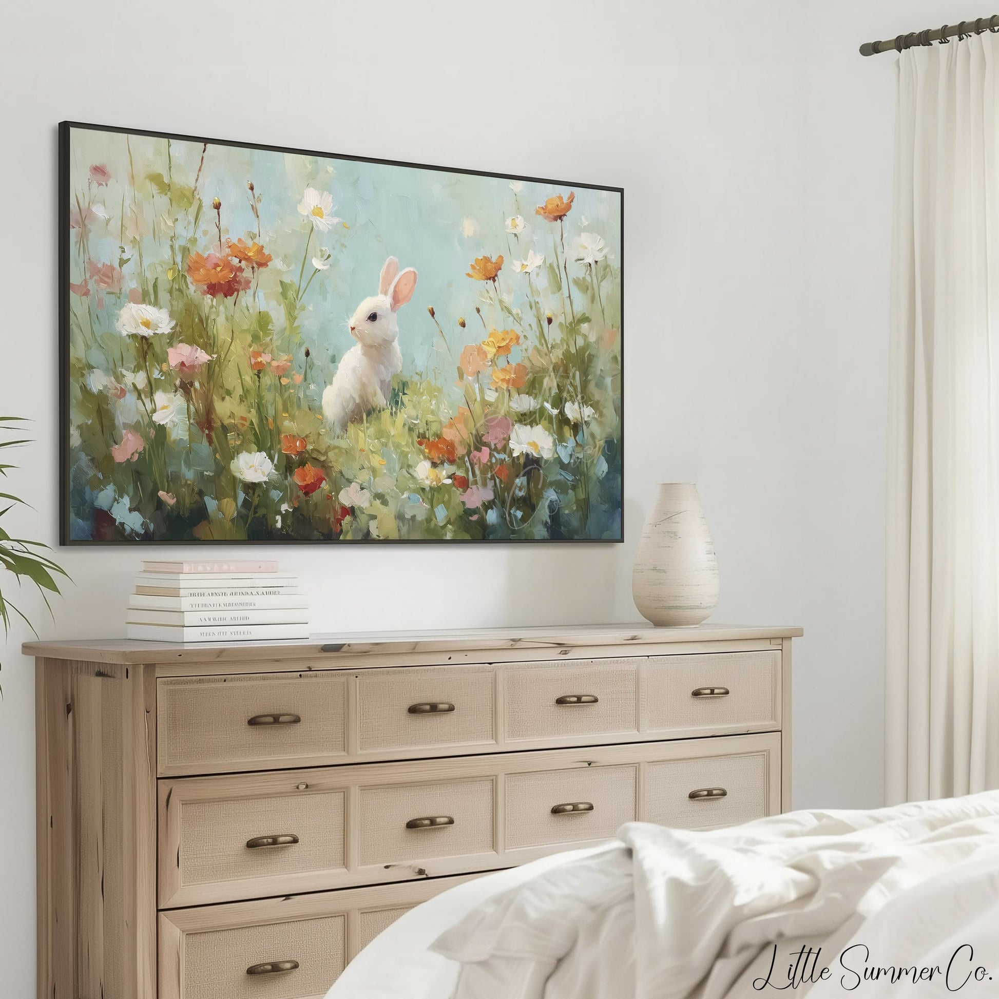 Flower Bunny Frame TV Art displayed on a TV