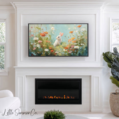 Flower Bunny Frame TV Art displayed on a TV