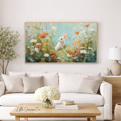 Flower Bunny Frame TV Art displayed on a TV