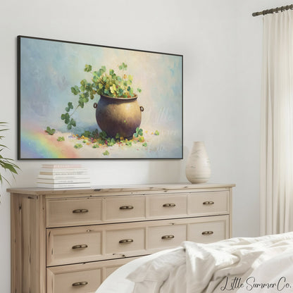 Clover Pot Frame TV Art displayed on a TV