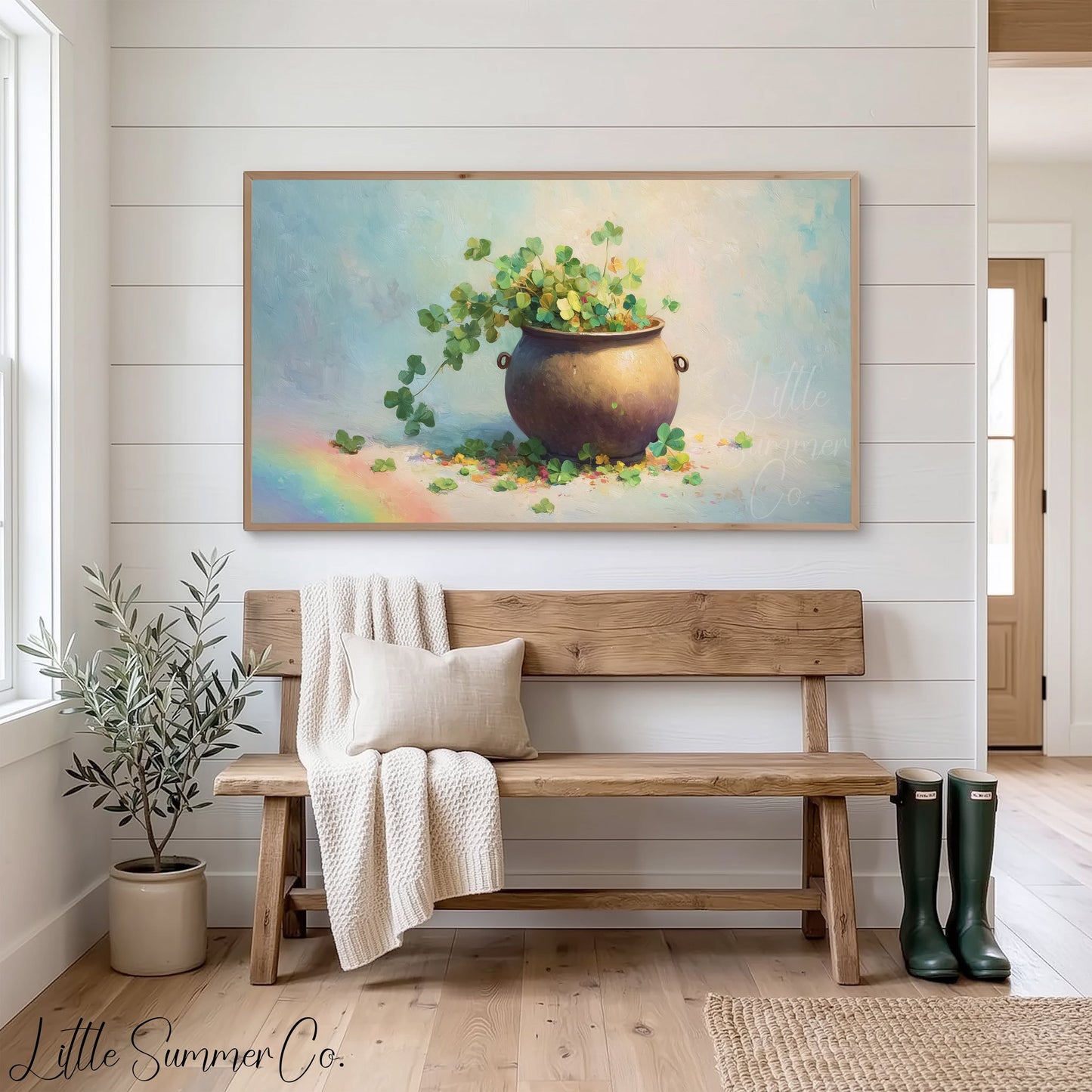 Clover Pot Frame TV Art displayed on a TV