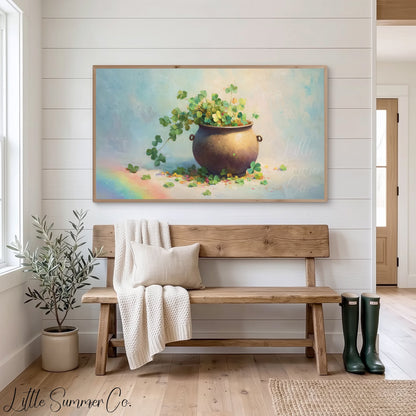 Clover Pot Frame TV Art displayed on a TV