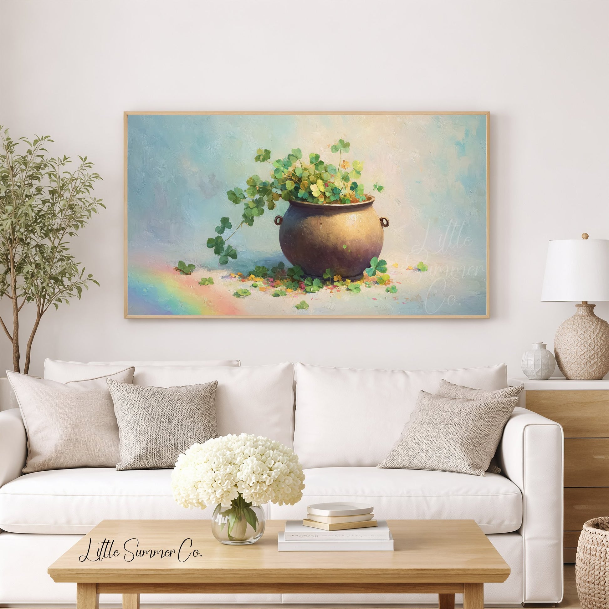 Clover Pot Frame TV Art displayed on a TV