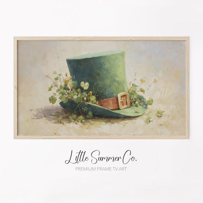 Leprechaun Hat With Wildflowers Frame TV Art displayed on a TV