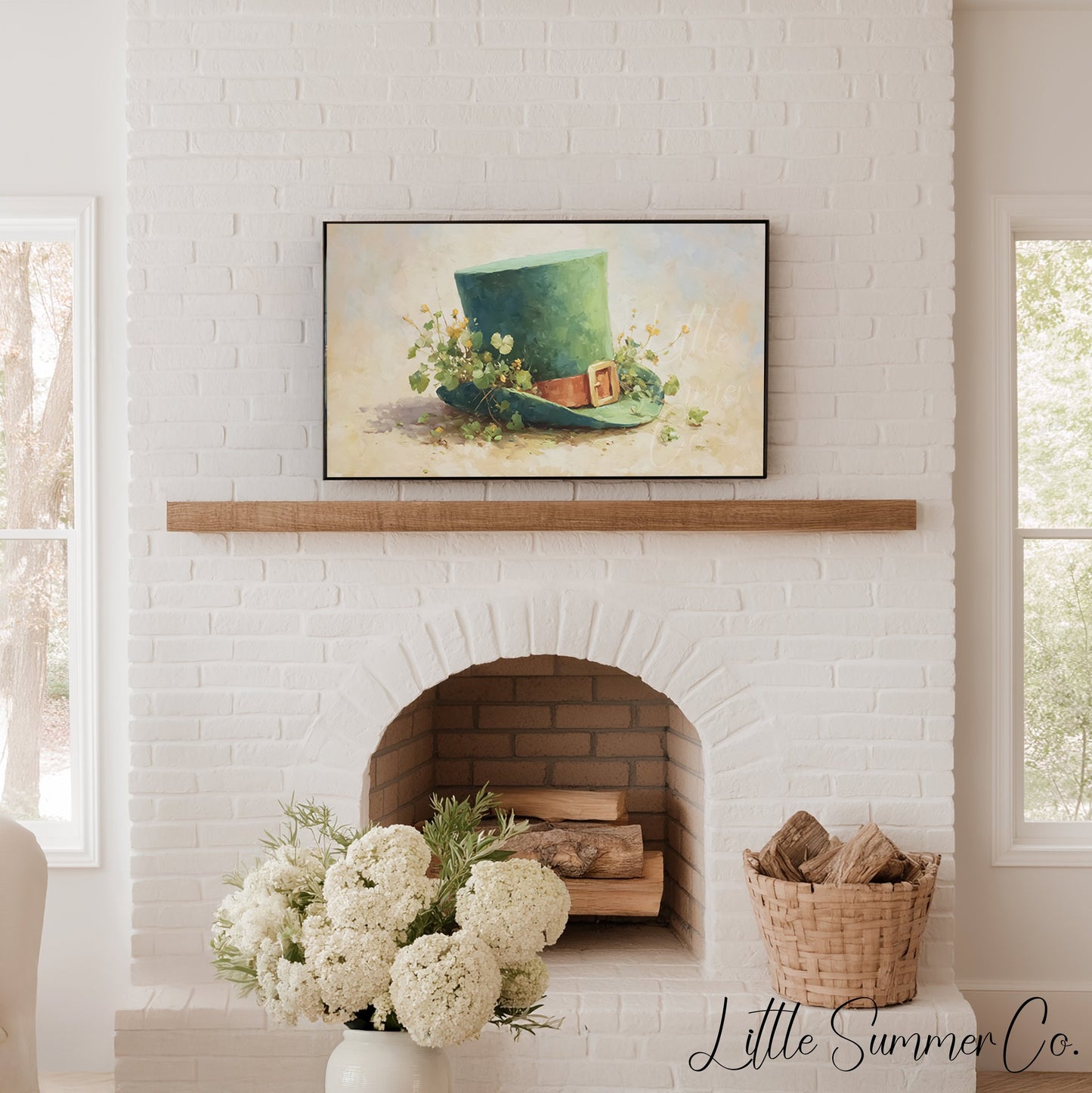 Leprechaun Hat With Wildflowers Frame TV Art displayed on a TV