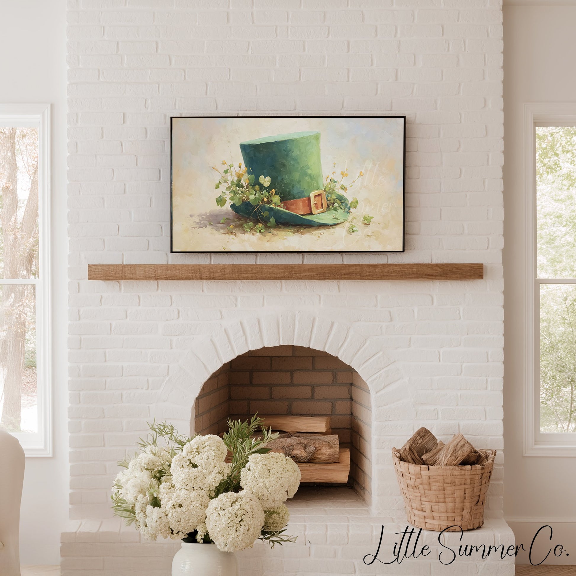 Leprechaun Hat With Wildflowers Frame TV Art displayed on a TV