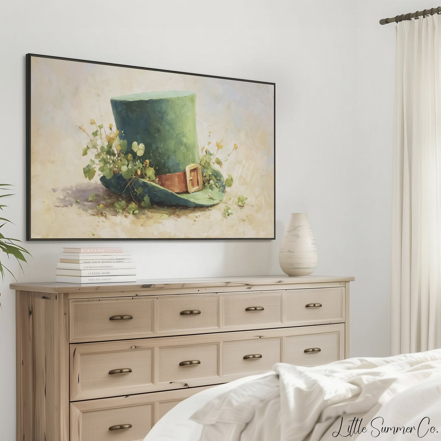 Leprechaun Hat With Wildflowers Frame TV Art displayed on a TV