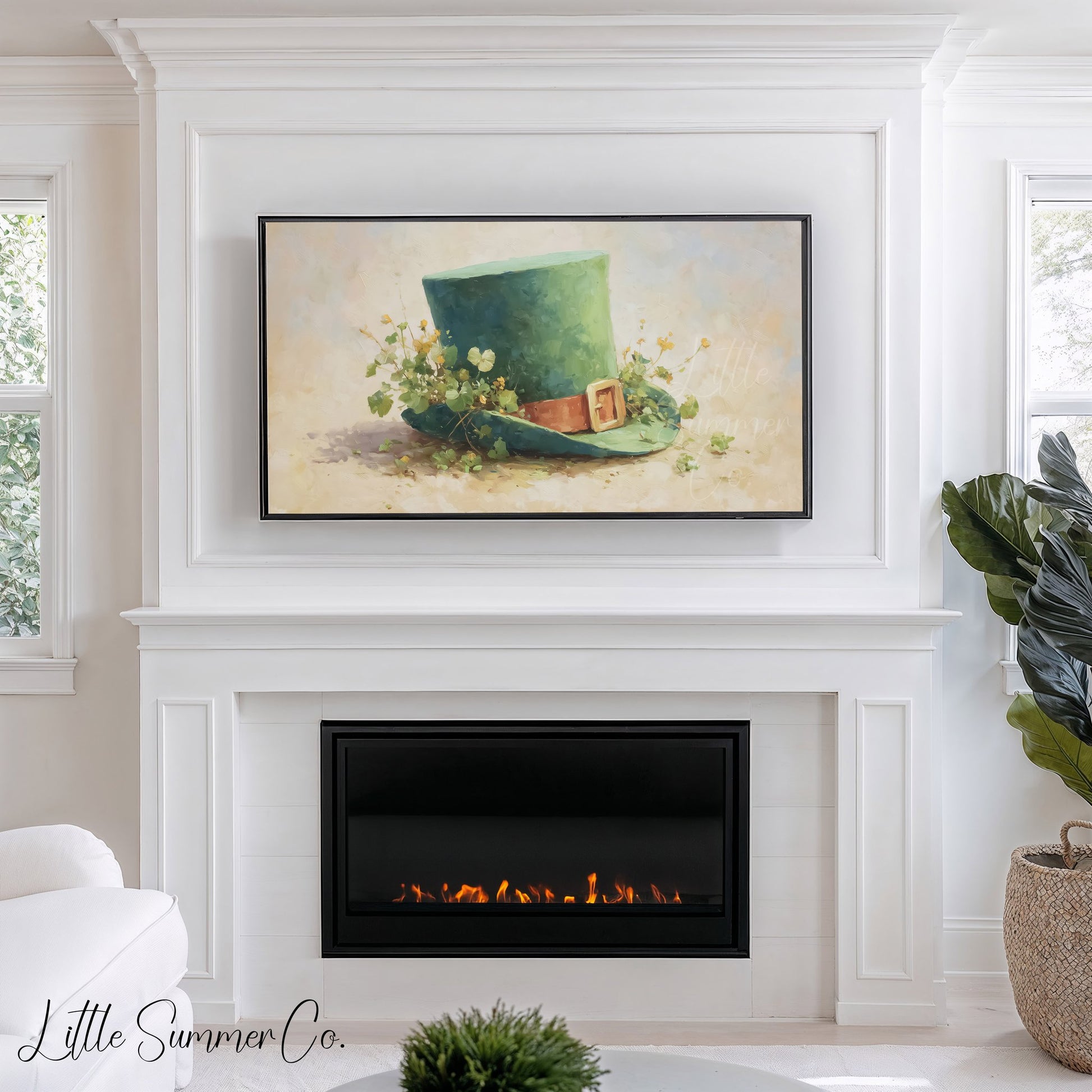 Leprechaun Hat With Wildflowers Frame TV Art displayed on a TV