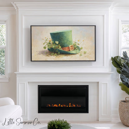 Leprechaun Hat With Wildflowers Frame TV Art displayed on a TV