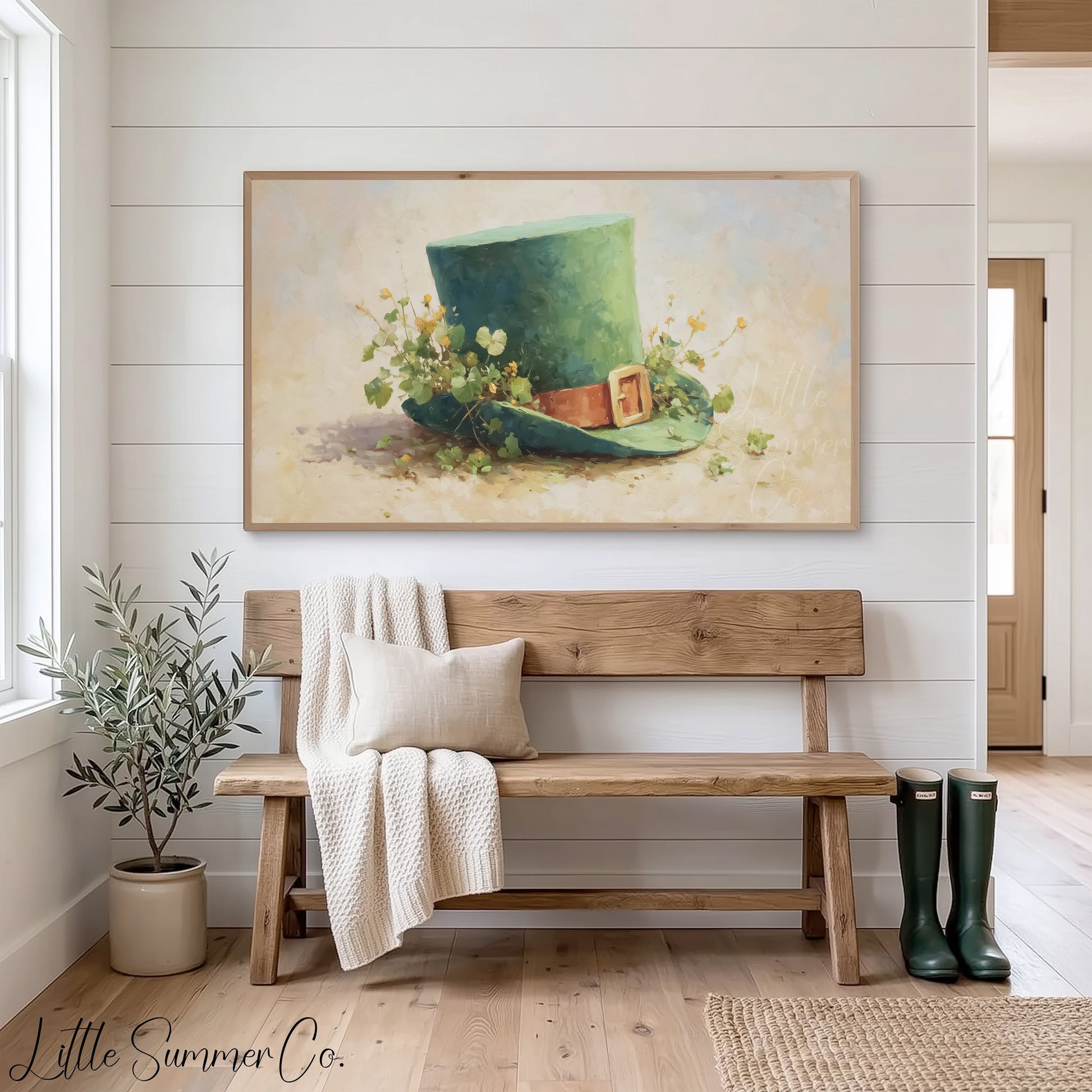 Leprechaun Hat With Wildflowers Frame TV Art displayed on a TV