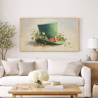 Leprechaun Hat With Wildflowers Frame TV Art displayed on a TV