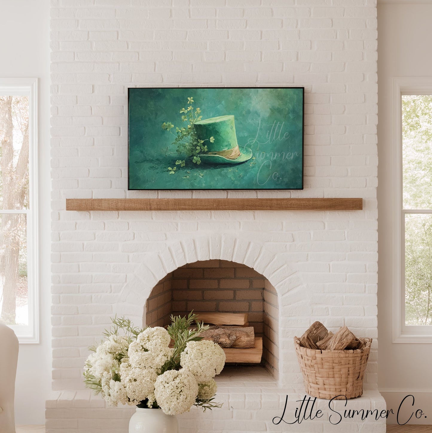 Green Shamrock Top Hat Frame TV Art displayed on a TV