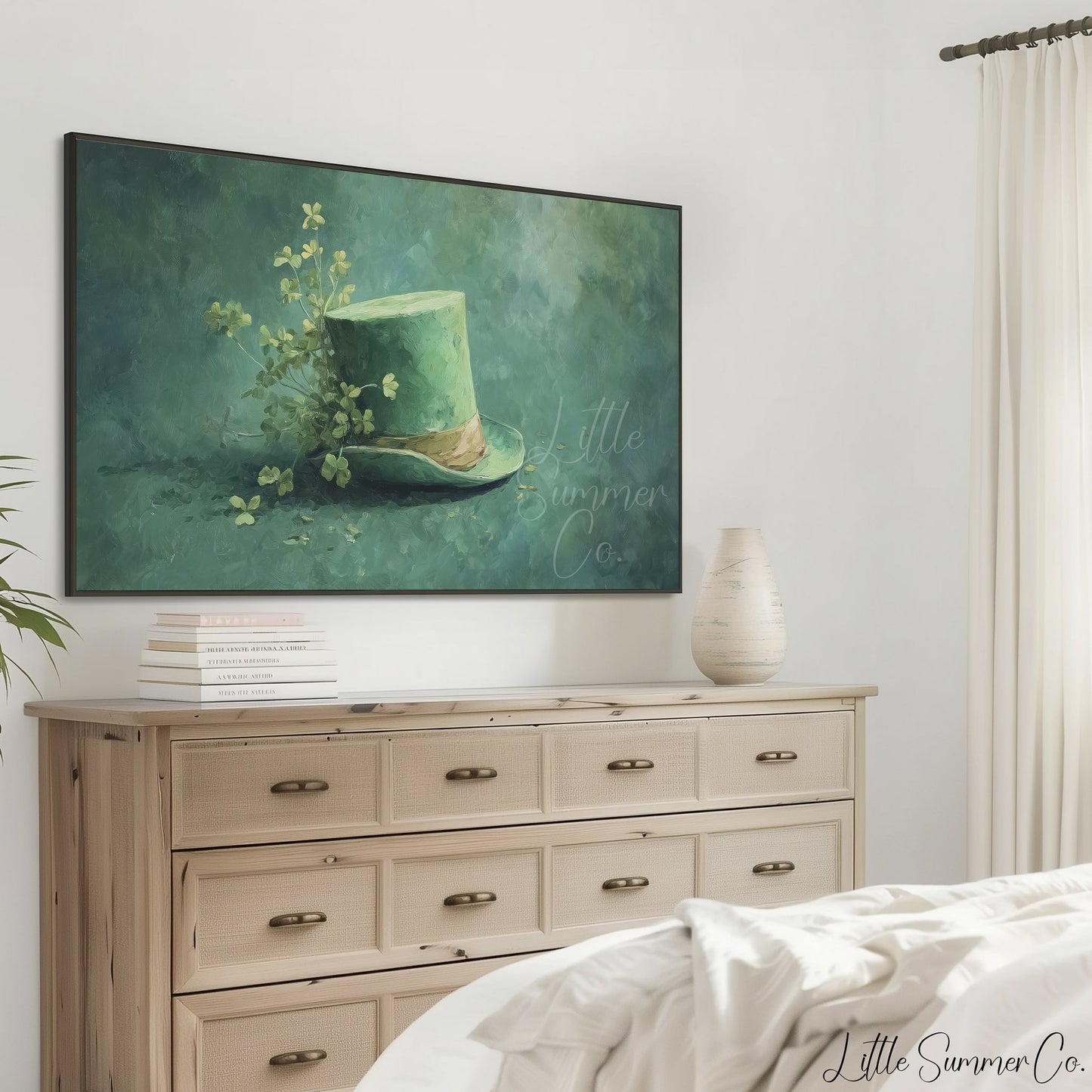 Green Shamrock Top Hat Frame TV Art displayed on a TV