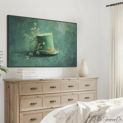 Green Shamrock Top Hat Frame TV Art displayed on a TV