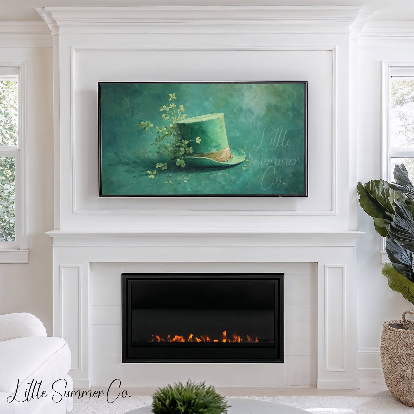 Green Shamrock Top Hat Frame TV Art displayed on a TV