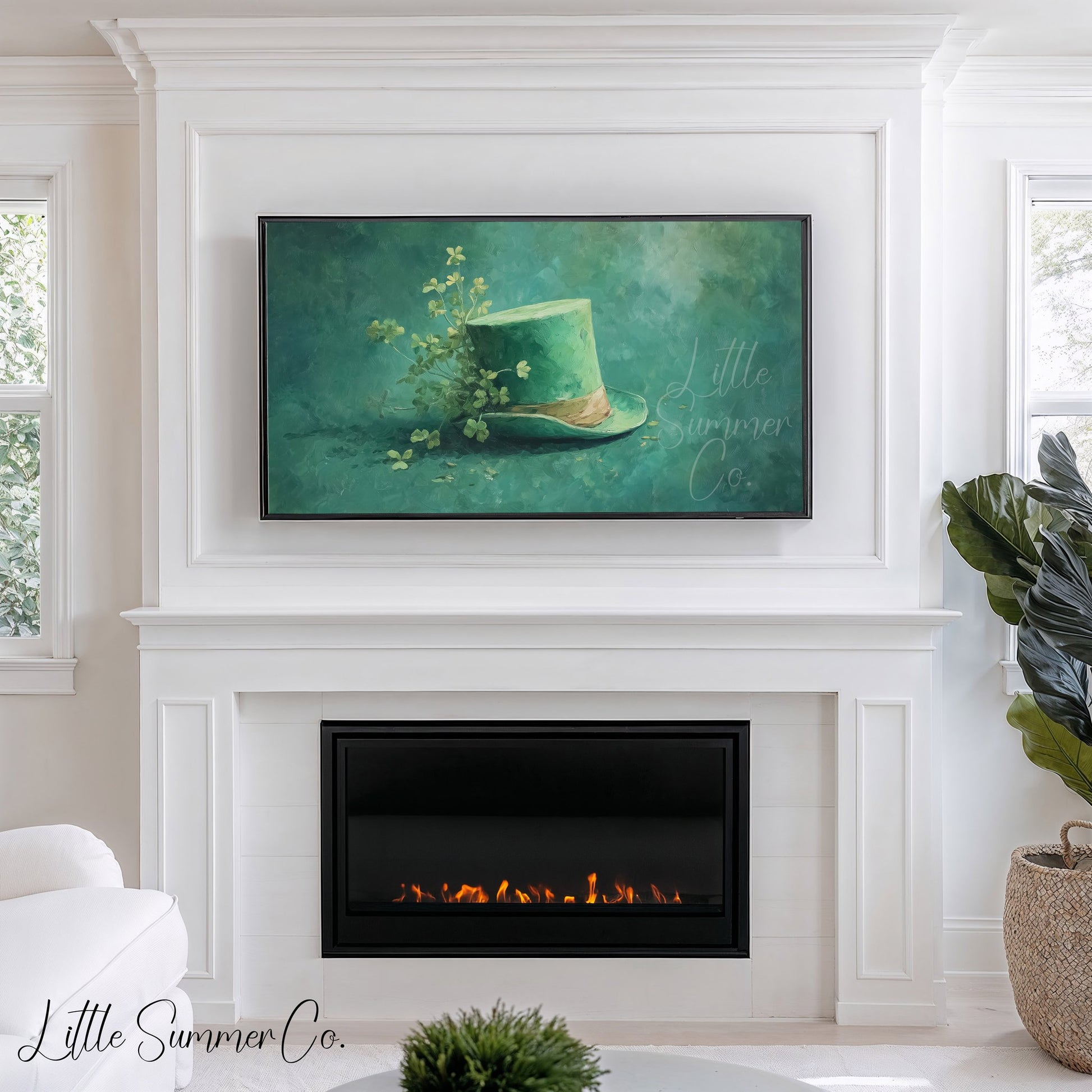 Green Shamrock Top Hat Frame TV Art displayed on a TV