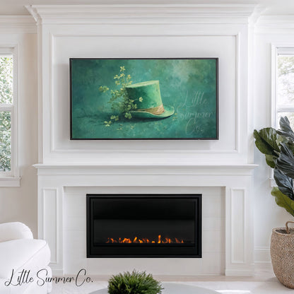 Green Shamrock Top Hat Frame TV Art displayed on a TV