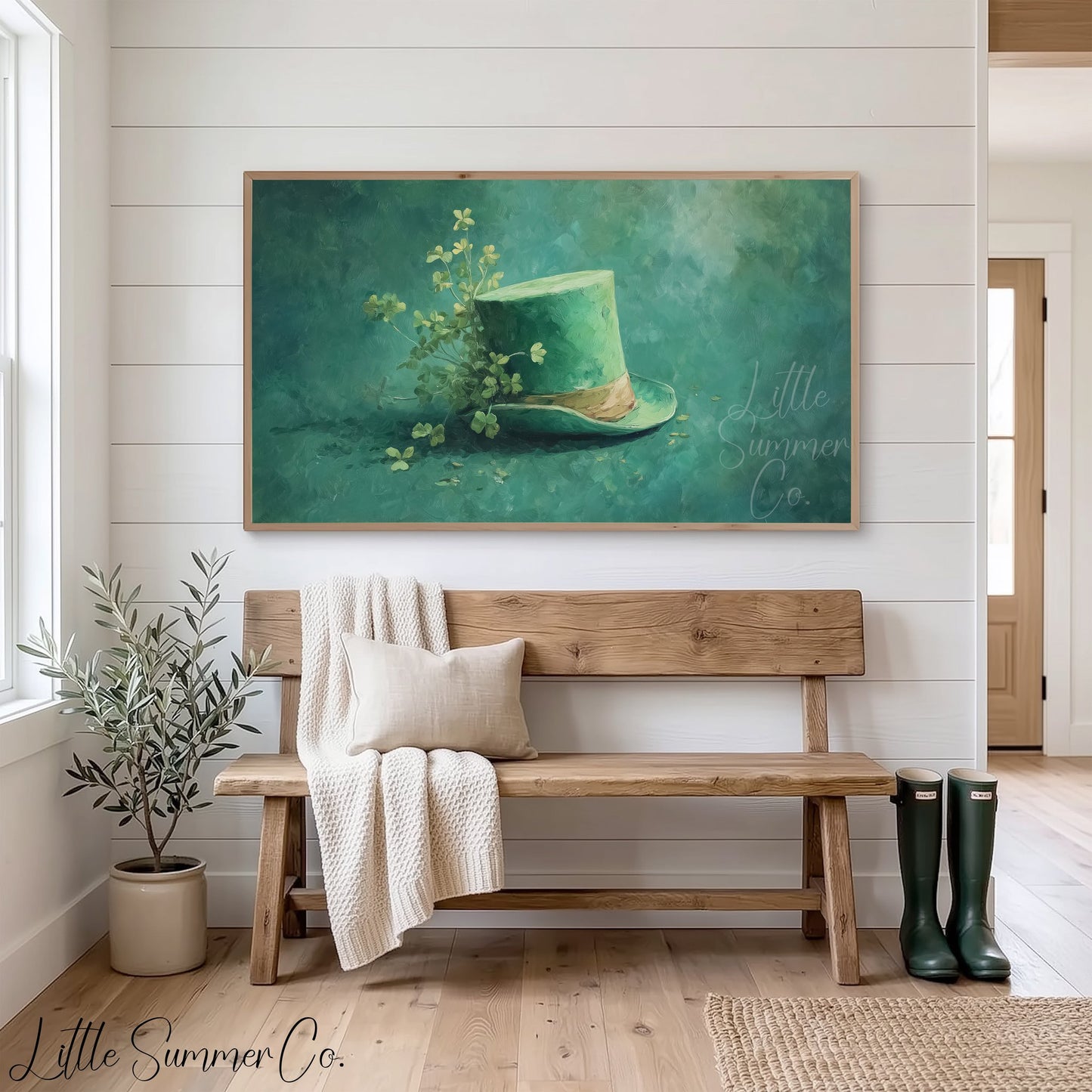Green Shamrock Top Hat Frame TV Art displayed on a TV