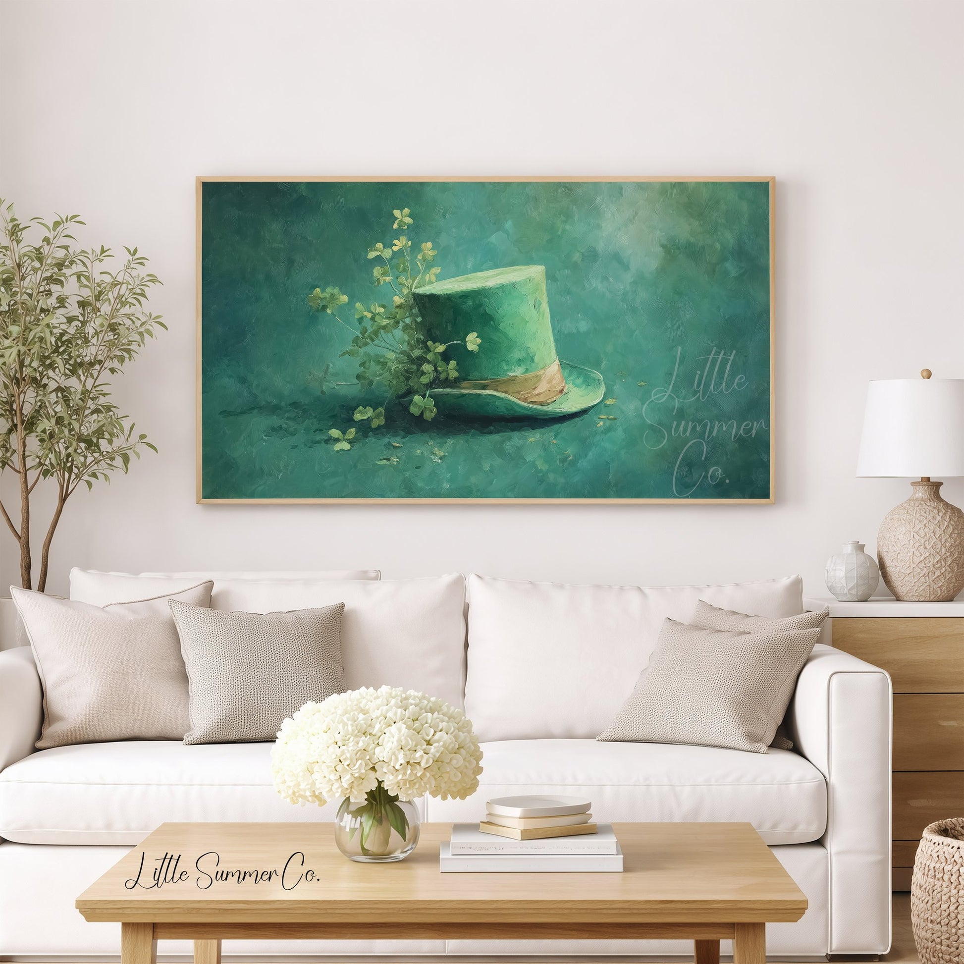 Green Shamrock Top Hat Frame TV Art displayed on a TV