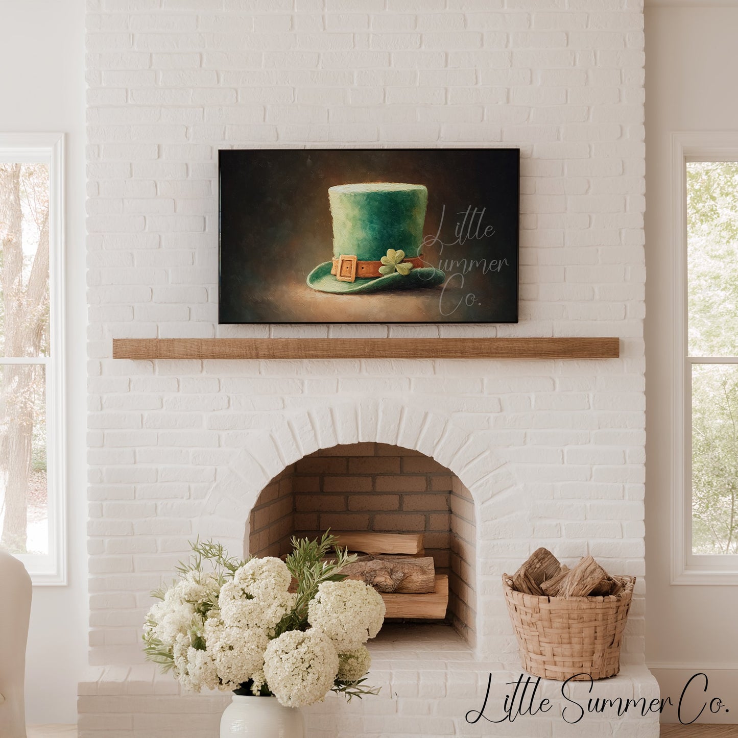 Shamrock Leprechaun Hat Frame TV Art displayed on a TV