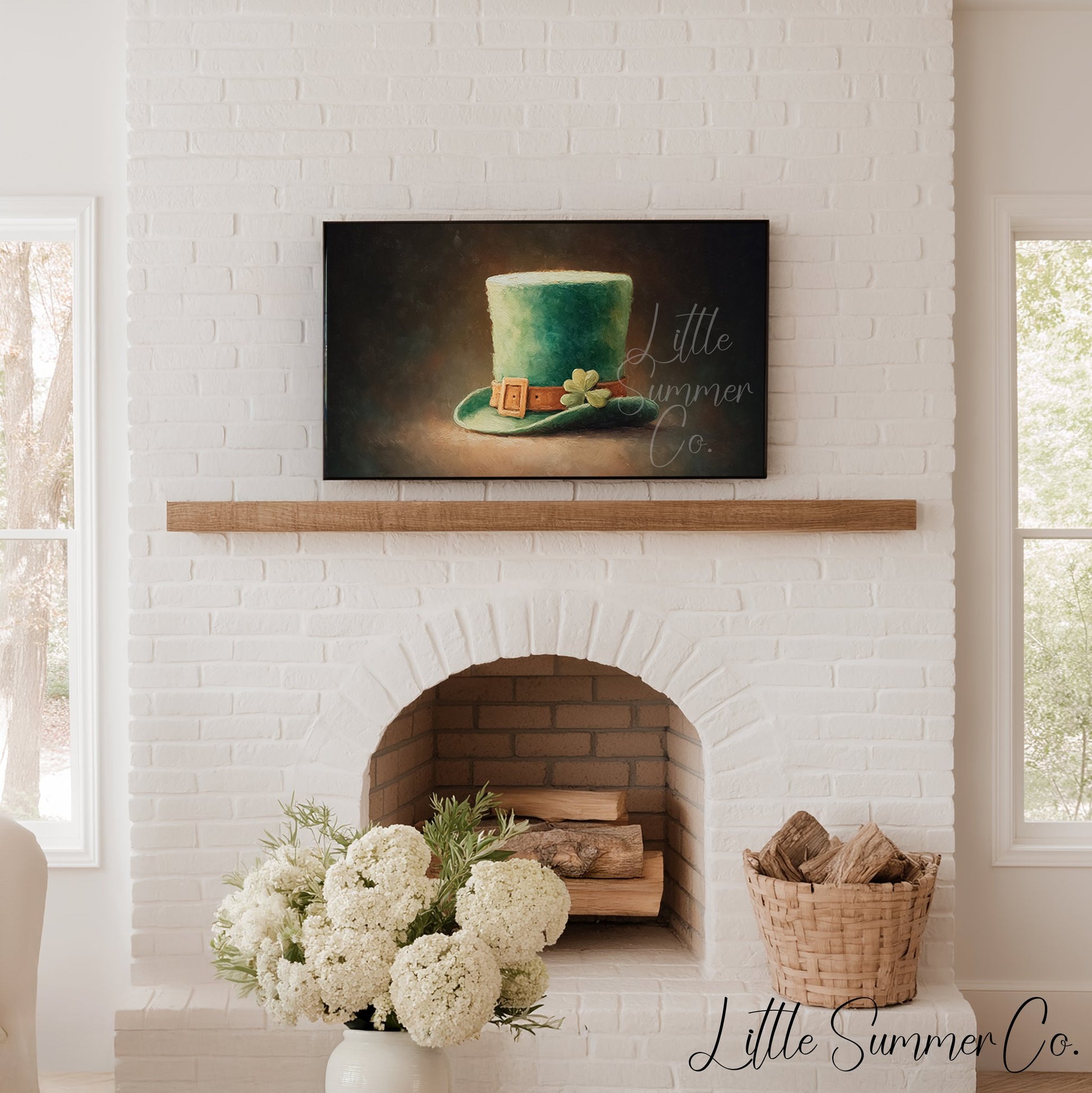 Shamrock Leprechaun Hat Frame TV Art displayed on a TV