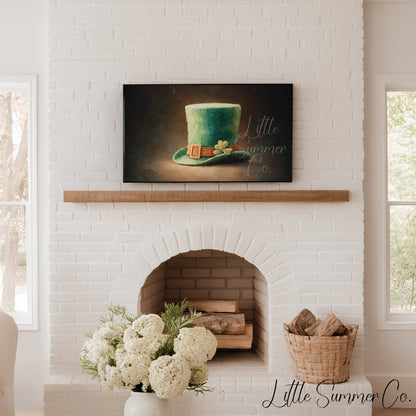 Shamrock Leprechaun Hat Frame TV Art displayed on a TV