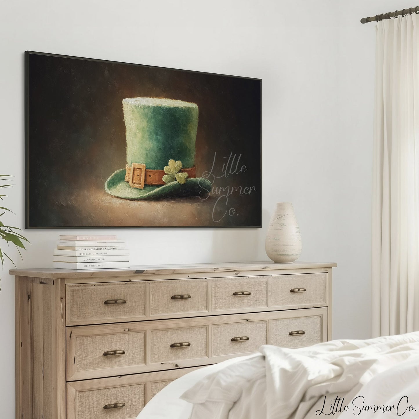 Shamrock Leprechaun Hat Frame TV Art displayed on a TV