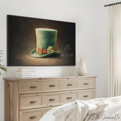 Shamrock Leprechaun Hat Frame TV Art displayed on a TV