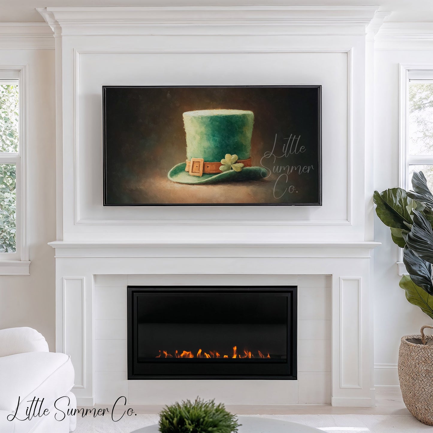 Shamrock Leprechaun Hat Frame TV Art displayed on a TV