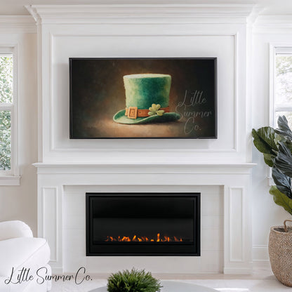 Shamrock Leprechaun Hat Frame TV Art displayed on a TV