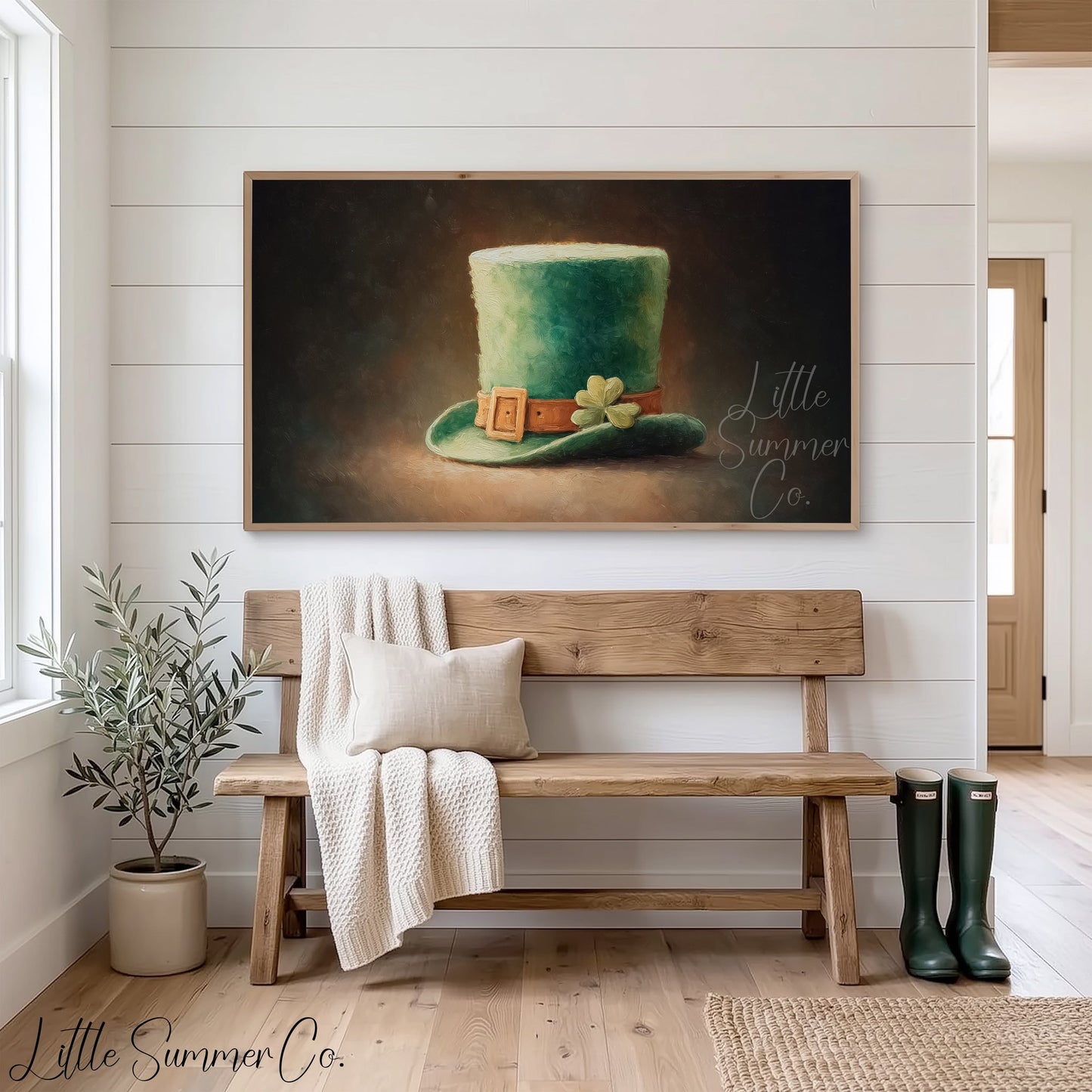 Shamrock Leprechaun Hat Frame TV Art displayed on a TV