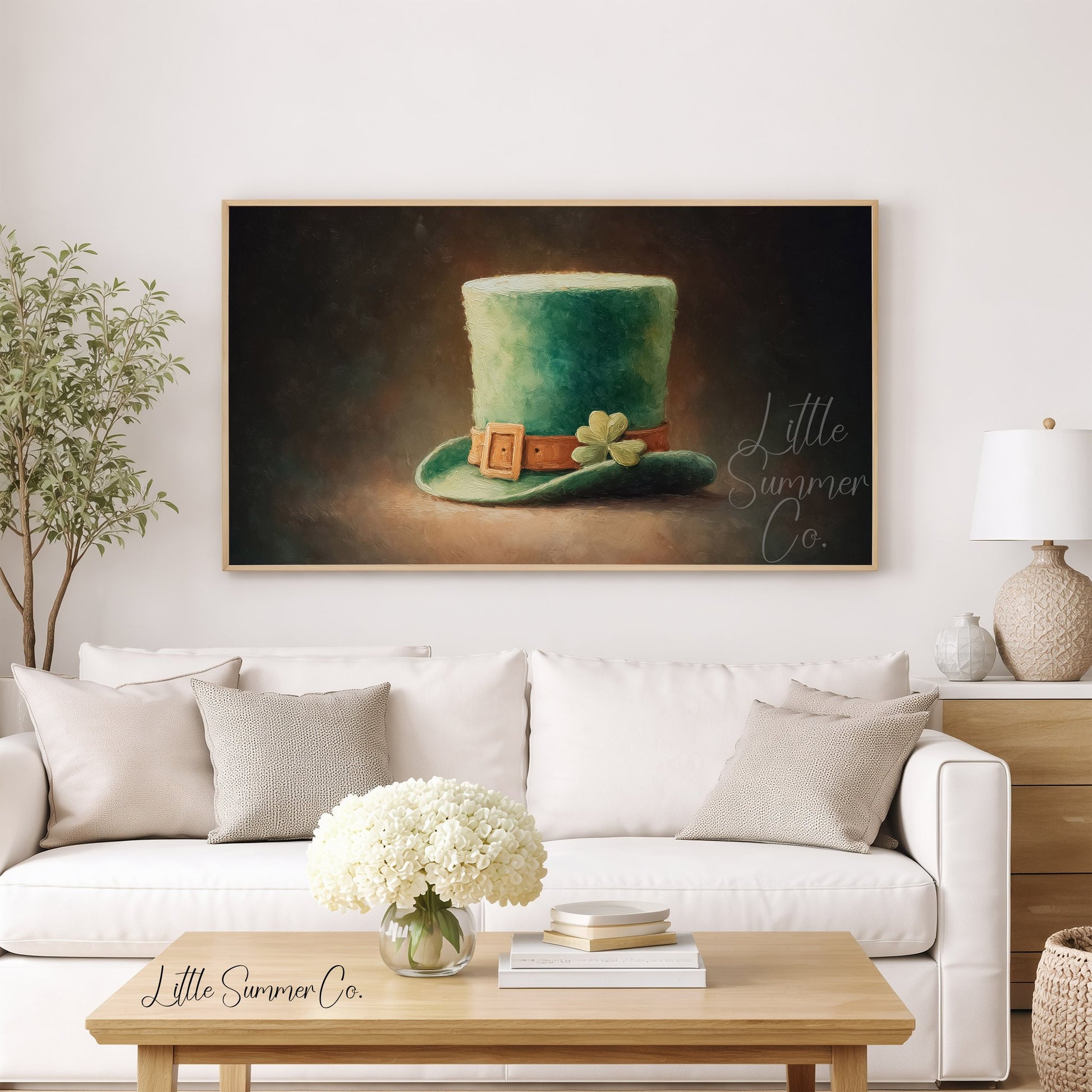 Shamrock Leprechaun Hat Frame TV Art displayed on a TV