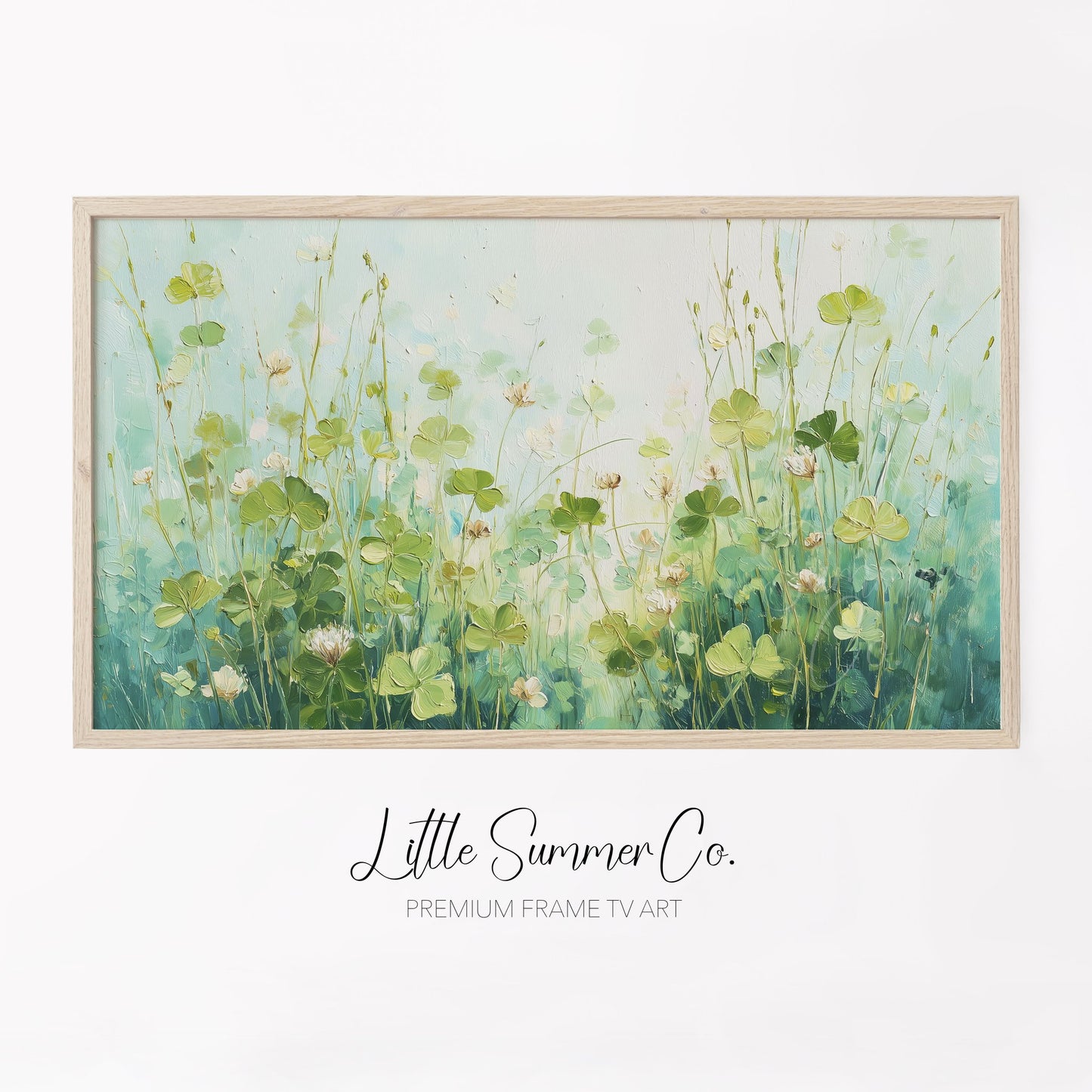 White Clover Blooms Meadow Frame TV Art displayed on a TV