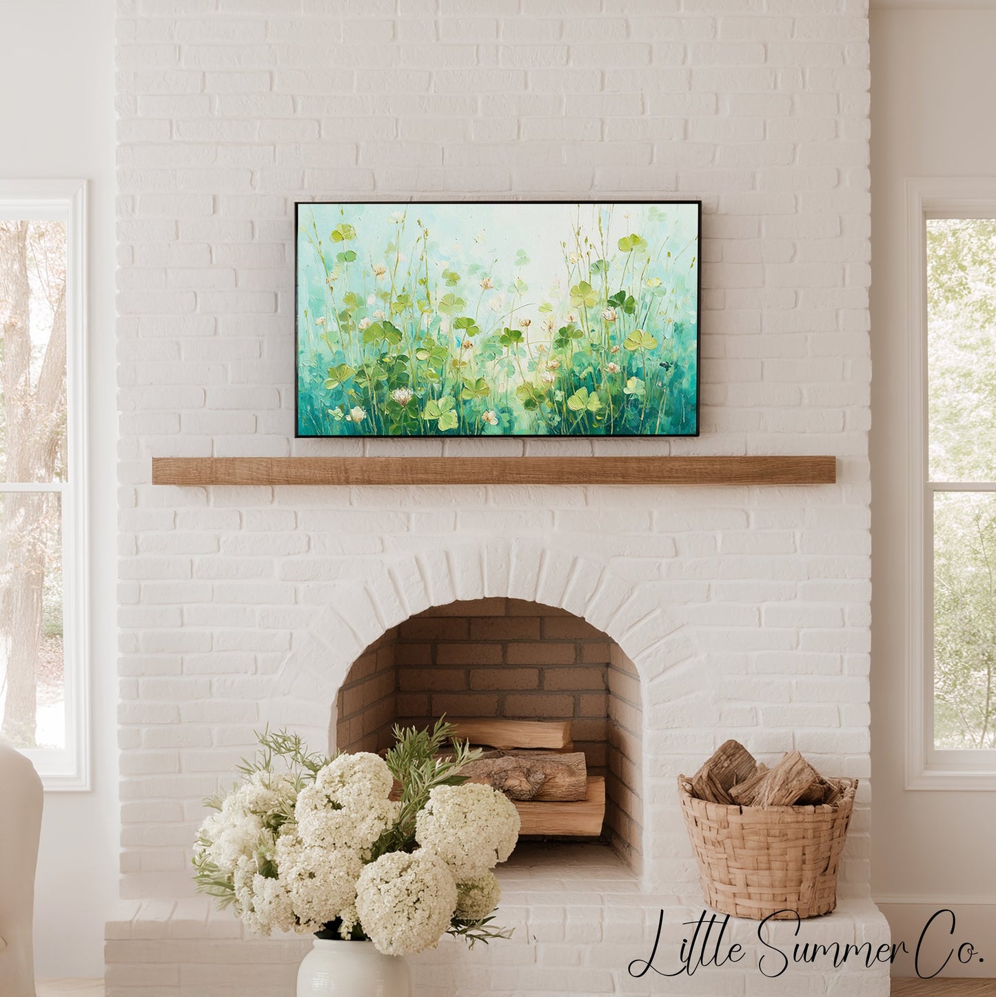 White Clover Blooms Meadow Frame TV Art displayed on a TV